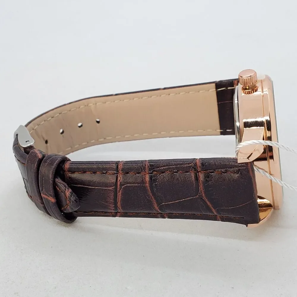 Men's 40MM Watch Gray Dial Brown Leather‎ Bands Roman Numerals Date Indicator